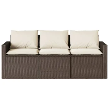 Poly Rattan 3-Seater Garden Sofa with Cushions - Brown