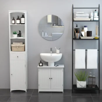 Under Sink Bathroom Cabinet - Wooden Vanity Unit - White - 60Lx 30W x 60Hcm