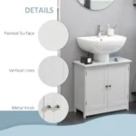 Under Sink Bathroom Cabinet - Wooden Vanity Unit - White - 60Lx 30W x 60Hcm