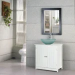 Under Sink Bathroom Cabinet - Wooden Vanity Unit - White - 60Lx 30W x 60Hcm