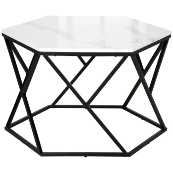 Modern Coffee Table With Steel Frame - White - 81 x 70 x 51.2cm