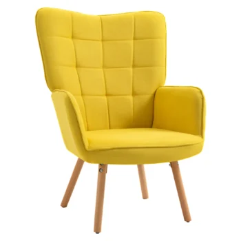 Modern Accent Chair Velvet-Touch Tufted Wingback Armchair - Yellow