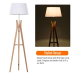 Natural Wooden Tripod Floor Lamp Light - White - 156cm