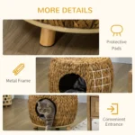 Rattan Wicker Cat Bed or Stool Rest - Elevated Pet Bed with Soft Washable Cushion - 44 x 43 x 41cm