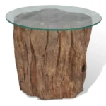 Coffee Table - Solid Teak Base And Glass - 50 x 40cm