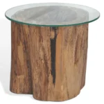 Coffee Table - Solid Teak Base And Glass - 50 x 40cm