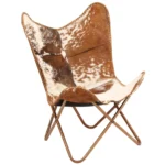 Butterfly Chair - Genuine Goat Leather - Brown and White - 74 x 66 x 90cm