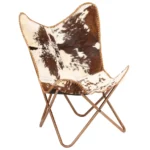 Butterfly Chair - Genuine Goat Leather - Brown and White - 74 x 66 x 90cm