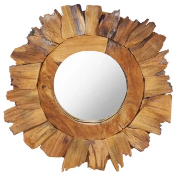 Round Rustic Wall Mirror - Teak - 40cm