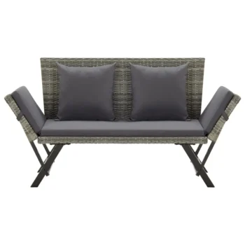 2 in 1 Poly Rattan Garden Bench With Cushions - Grey - 176cm