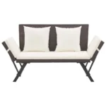 2 in 1 Poly Rattan Garden Bench With Cushions - Brown - 176cm