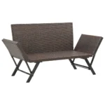 2 in 1 Poly Rattan Garden Bench With Cushions - Brown - 176cm