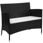 Black Poly Rattan Garden Bench With Cushion - 98 x 58 x 84cm