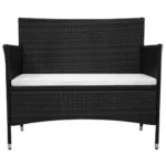 Black Poly Rattan Garden Bench With Cushion - 98 x 58 x 84cm