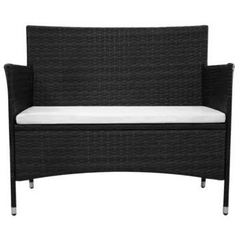 Black Poly Rattan Garden Bench With Cushion - 98 x 58 x 84cm