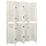 5 Panel Room Divider - Solid Wood - Antique White - 178.5 x 166cm