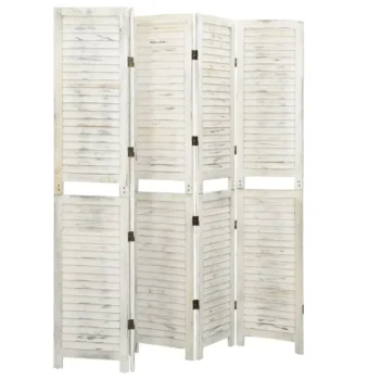 5 Panel Room Divider - Solid Wood - Antique White - 178.5 x 166cm