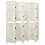 5 Panel Room Divider - Solid Wood - Antique White - 178.5 x 166cm