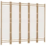 Bamboo and Canvas - 5 Panel Room Divider - 200 x 180cm