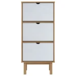 Shoe Cabinet With 3 Drawers - Solid Pine Wood - Brown & White - 55 x 35 x 120cm