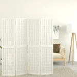 Folding 4 Panel Room Divider - Japanese Style - White - 160 x 170cm