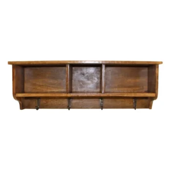 Mango Wood Wall Shelf With Storage Slots & 4 Hooks - 13.5 x 18 x 53cm