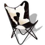 Butterfly Chair - Genuine Goat Leather - Black and White - 74 x 66 x 90cm