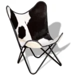 Butterfly Chair - Genuine Goat Leather - Black and White - 74 x 66 x 90cm