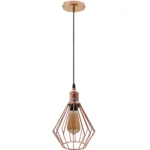 Metal Diamond Cage Ceiling Pendant Light - Rose Gold - 19cm