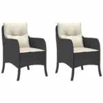 2 Black Poly Rattan Garden Chairs with Cushions - 58.5 x 67 x 86cm