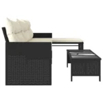 PE Rattan Garden Sofa with Table & Cushions - L-Shaped - Black