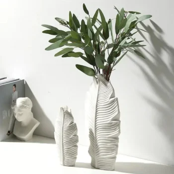 3 Modern Leaf Shape Flower Vases - Ceramic