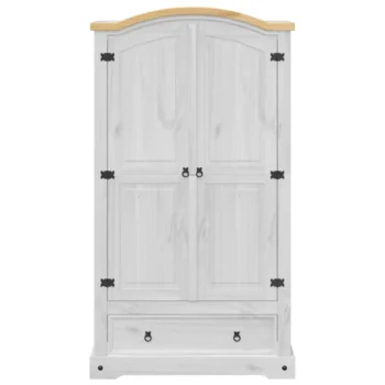 2 Door Bedroom Wardrobe - Solid Pine Wood - White - 102 x 52 x 186cm