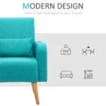 Accent Chair- Linen-Touch Armchair - Wooden Frame - Teal - 93 x 72 x 77cm