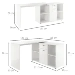 Modern L-Shaped Computer Desk - White - 120 x 115 x 76cm