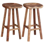 x2 Handmade Bar Stools - Solid Acacia Wood - 38 x 37 x 76cm