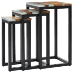 x3 Nesting Side Tables - Solid Teak Wood And Polyresin