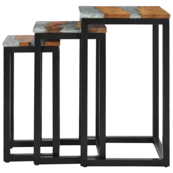 x3 Nesting Side Tables - Solid Teak Wood And Polyresin