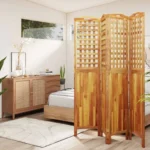 Solid Acacia Wood - 4 Panel Room Divider - 162 x 2 x 180cm