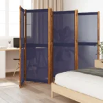 6 Panel Room Divider - Solid Acacia Wood - Dark Blue - 420 x 180cm