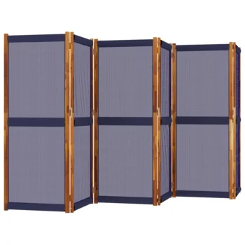 6 Panel Room Divider - Solid Acacia Wood - Dark Blue - 420 x 180cm