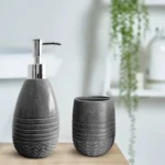 Stone-Effect Bathroom Accessory Set - ToothBrush - Lotion -Tumbler