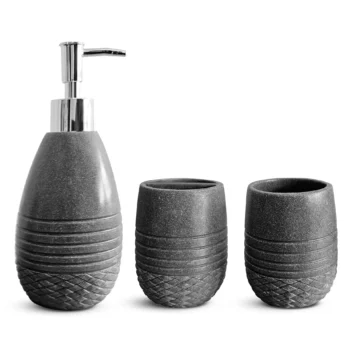 Stone-Effect Bathroom Accessory Set - ToothBrush - Lotion -Tumbler