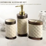 Bathroom Accessories - Set Of 3 - Lotion Dispenser - Toothbrush Holder And Tumbler