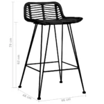 2 Bar Chairs - Black Rattan - 46 x 48 x 79cm