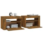 2 Bedside Cabinets with LEDs - Smoked Oak - 60 x 35 x 40cm