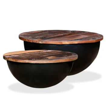 x2 Reclaimed Wood Coffee Tables - Bowl Shape - 60 x 27cm