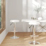 2 Adjustable Bar Stools - White Faux Leather - 31 x (58-78)cm