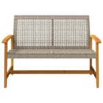 PE Rattan And Acacia Wood Garden Bench - Gray - 112 x 64 x 80cm