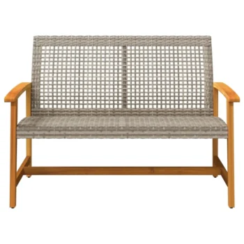 PE Rattan And Acacia Wood Garden Bench - Gray - 112 x 64 x 80cm